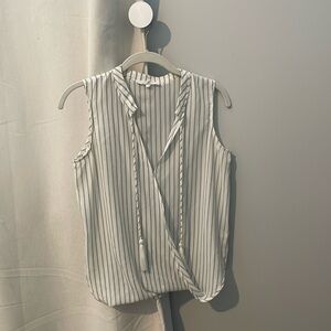 Grey & White Striped Sleeveless Blouse. Size: S